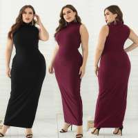 2020 Wholesale Winter High Neck Turtleneck Sleeveless Women Ribbed Bodycon Knitting Dresses For Daily Wear